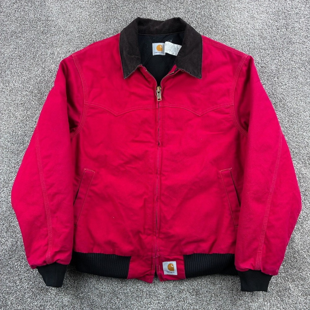 Vintage Carhartt Santa Fe Jacket Men XL Cherry Red Cotton Canvas Western J13 RED